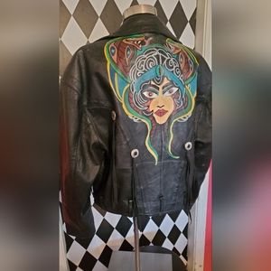 Vintage Genuine Leather Handpainted Jacket